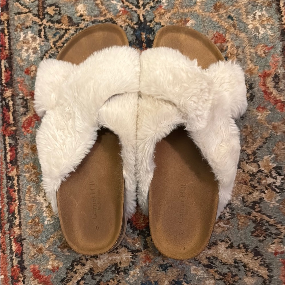 Garnet Hill Cream Slippers with Plush Sherpa Lining